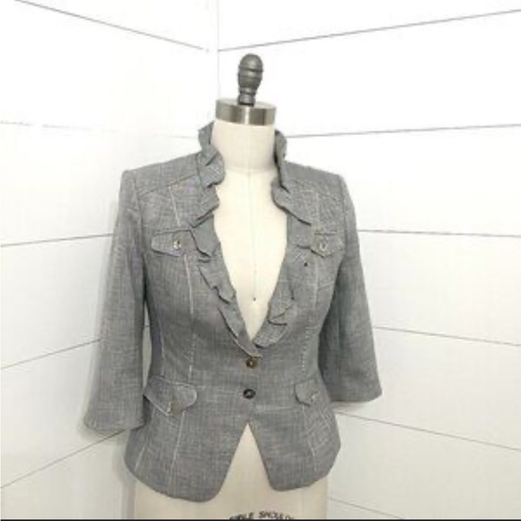 White House Black Market Jackets & Blazers - White House Black Market Ruffled Gray Blazer